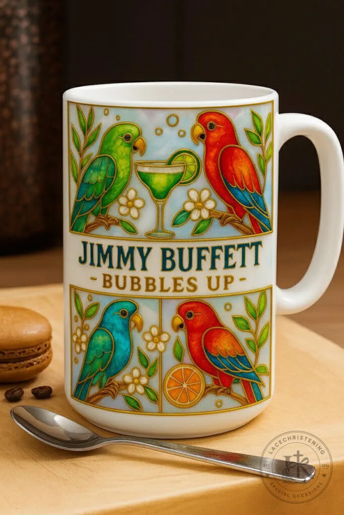 Jimmy Buffett Bubbles Up Parrots Margaritaville Tropical Drink Coffee Mug