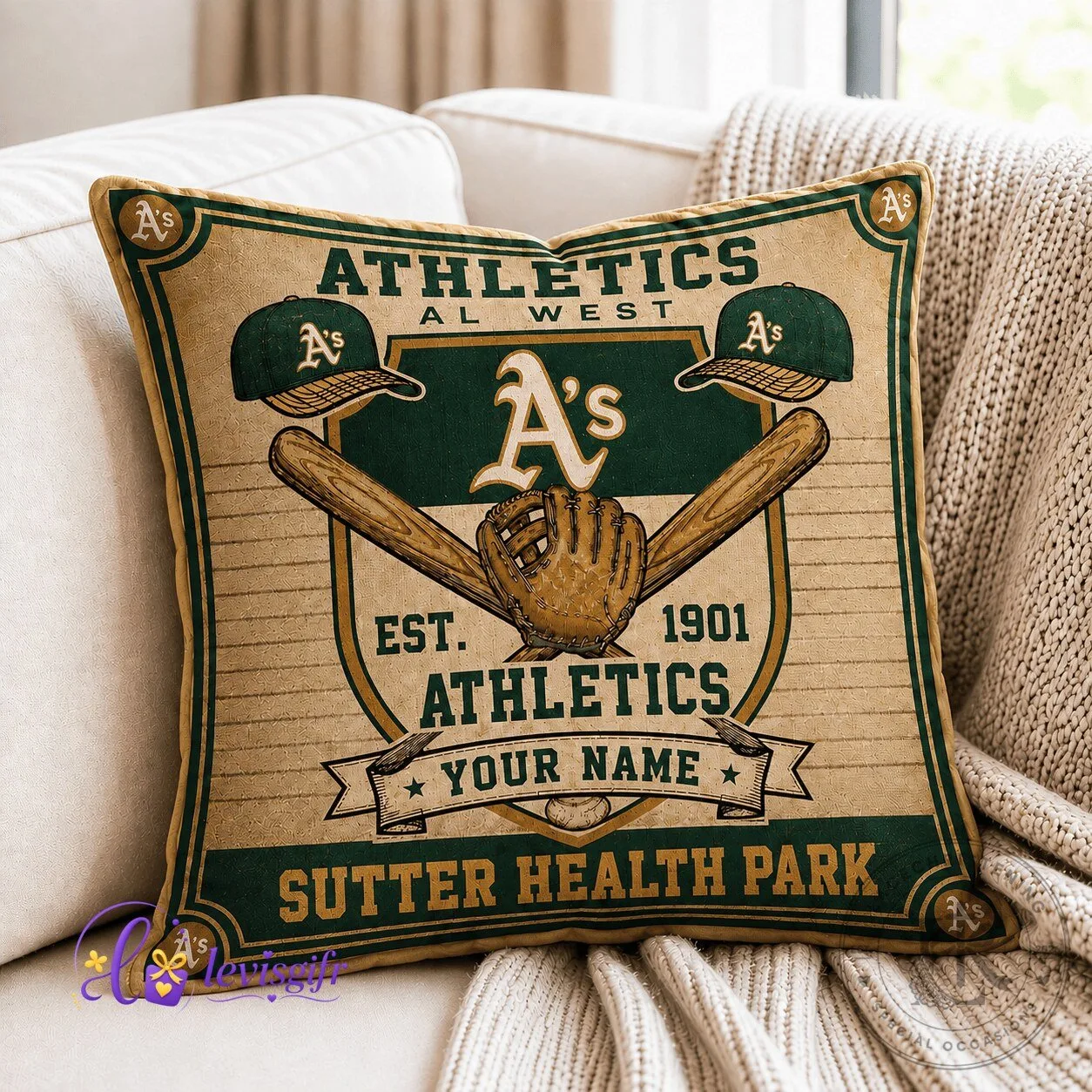 Oakland Athletics Baseball Team Logo Personalized Throw Pillow