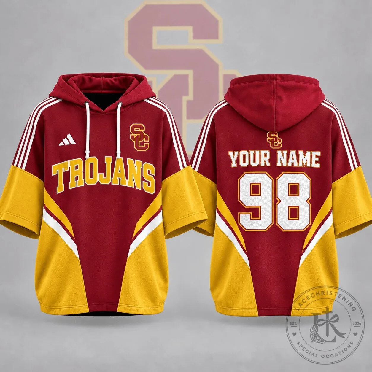 USC Trojans Personalized Short Sleeve Hoodie with Name and Number