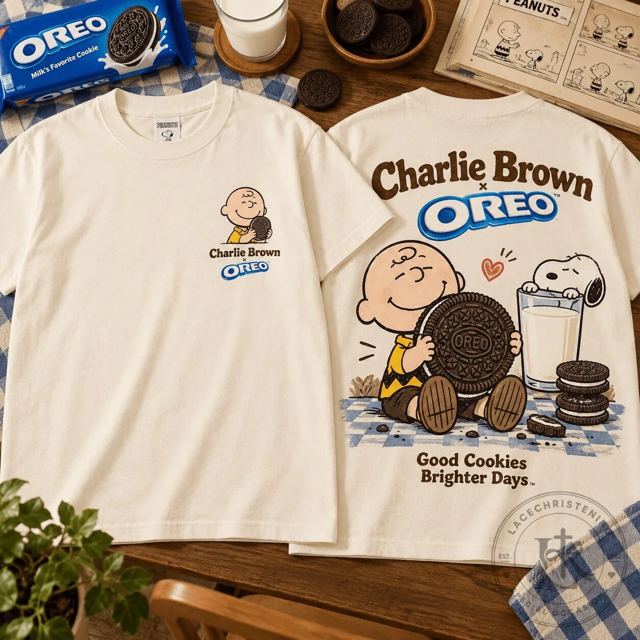 Charlie Brown and Oreo Cookie Collaboration Graphic T-Shirt