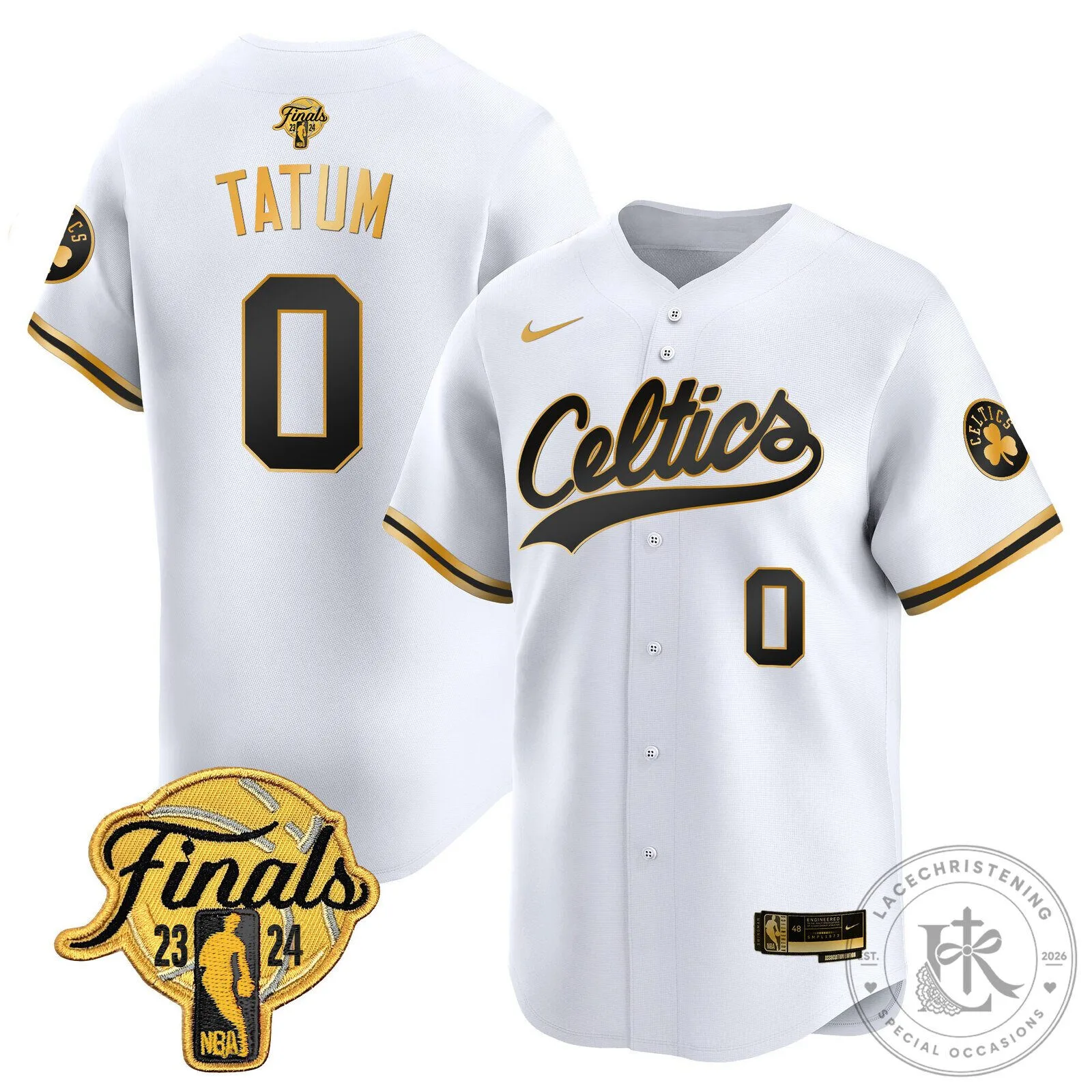 Boston Celtics Jayson Tatum 2024 NBA Finals White Baseball Jersey