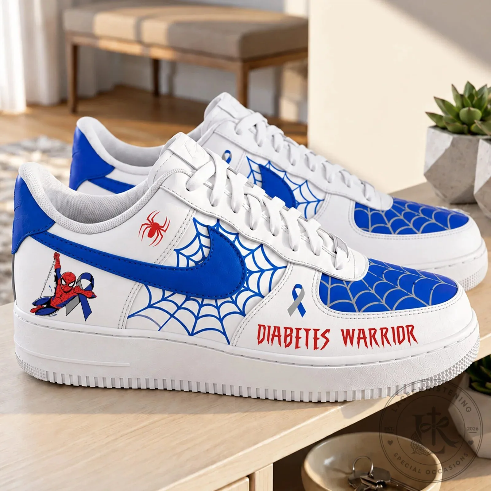 Spiderman Diabetes Warrior Awareness Blue Ribbon Shoes