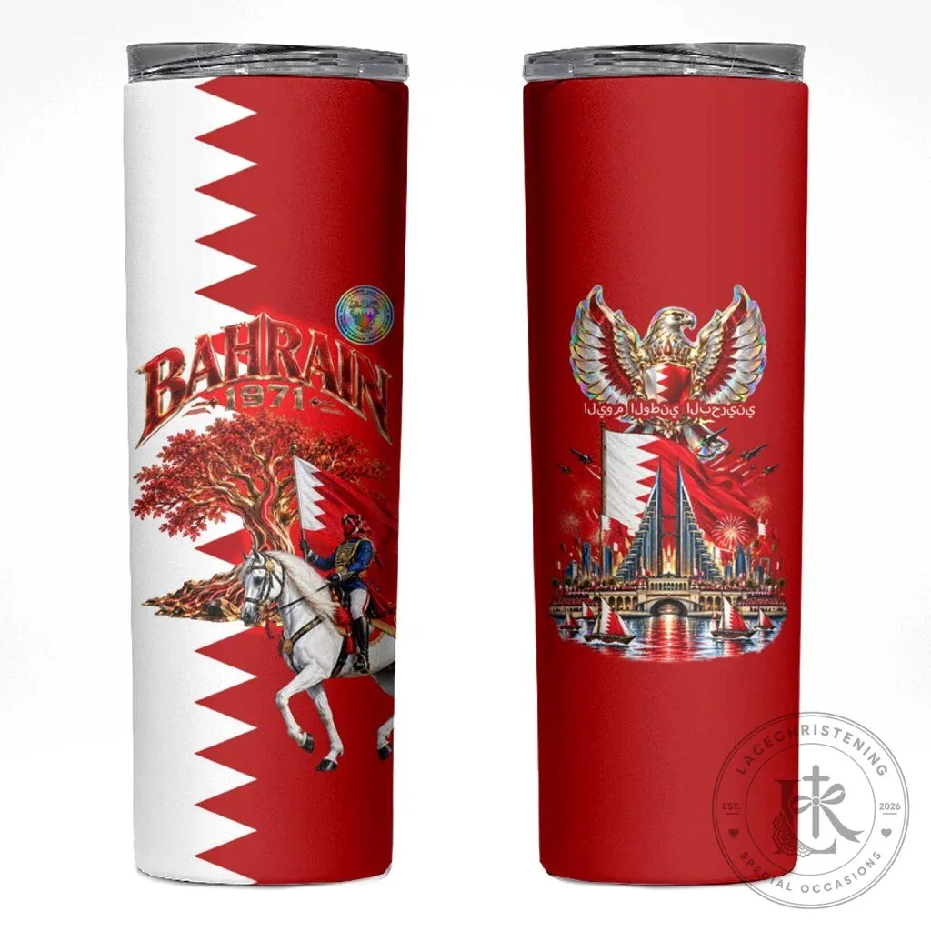 Bahrain National Day Cultural Emblem Flag Horse Knight Stainless Steel Tumbler