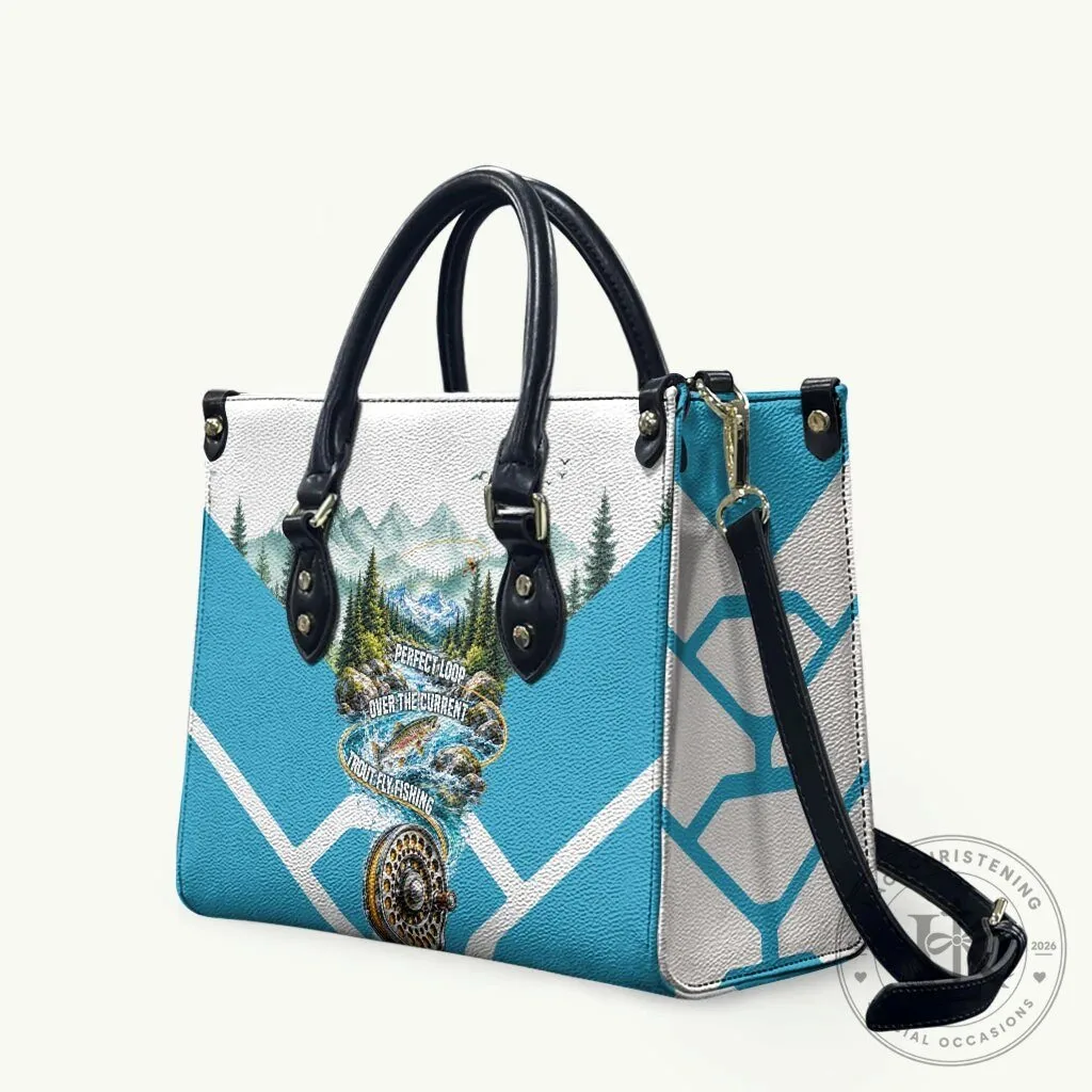 Trout Fly Fishing Perfect Loop Over The Current Leather Handbag
