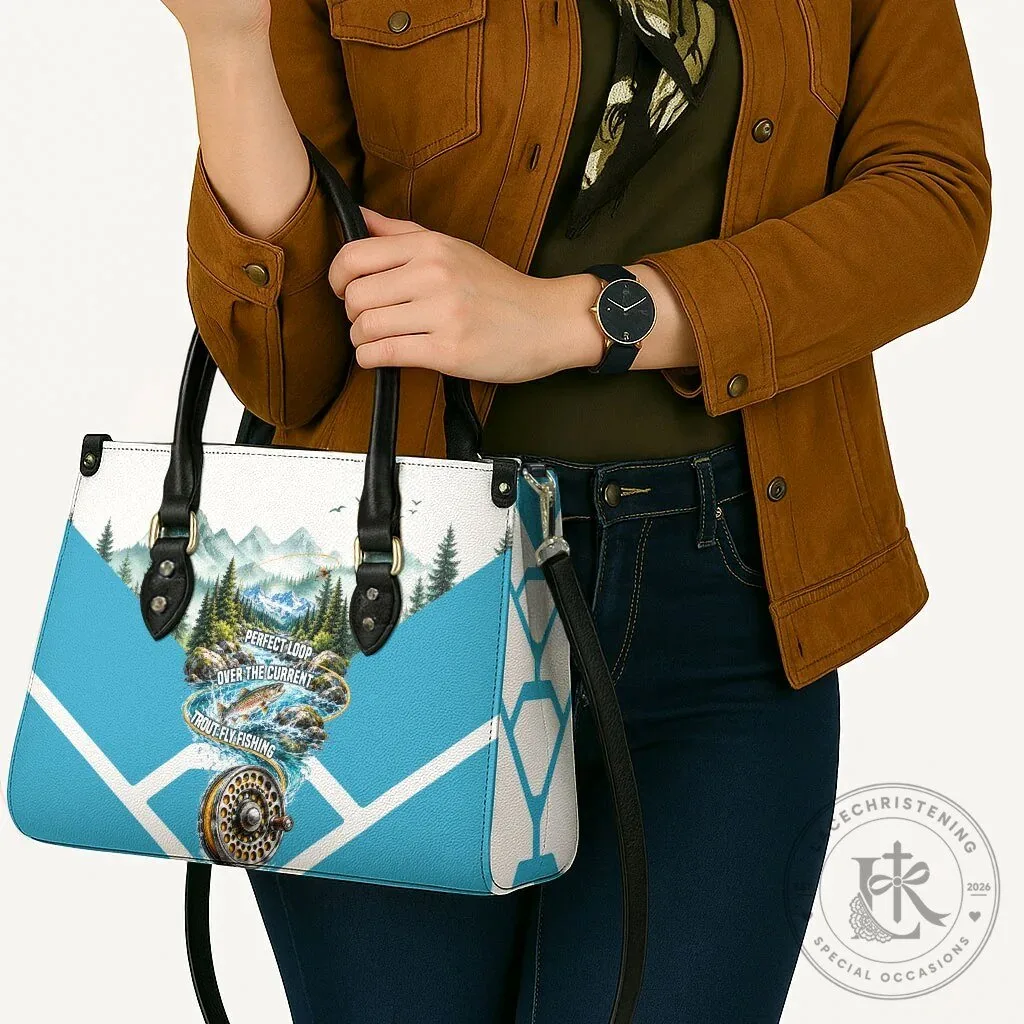 Trout Fly Fishing Perfect Loop Over The Current Leather Handbag 14 Trout Fly Fishing Perfect Loop Over The Current Leather Handbag