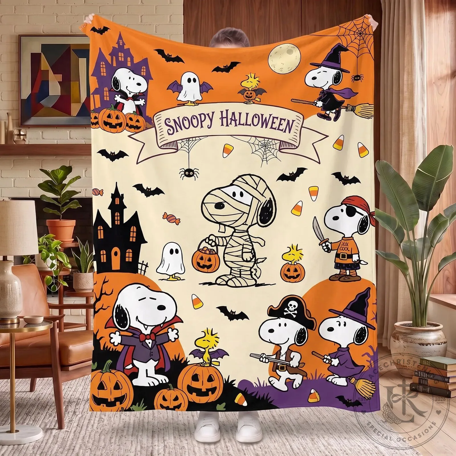 Snoopy Halloween Peanuts Character Spooky Night Trick or Treat Fleece Blanket