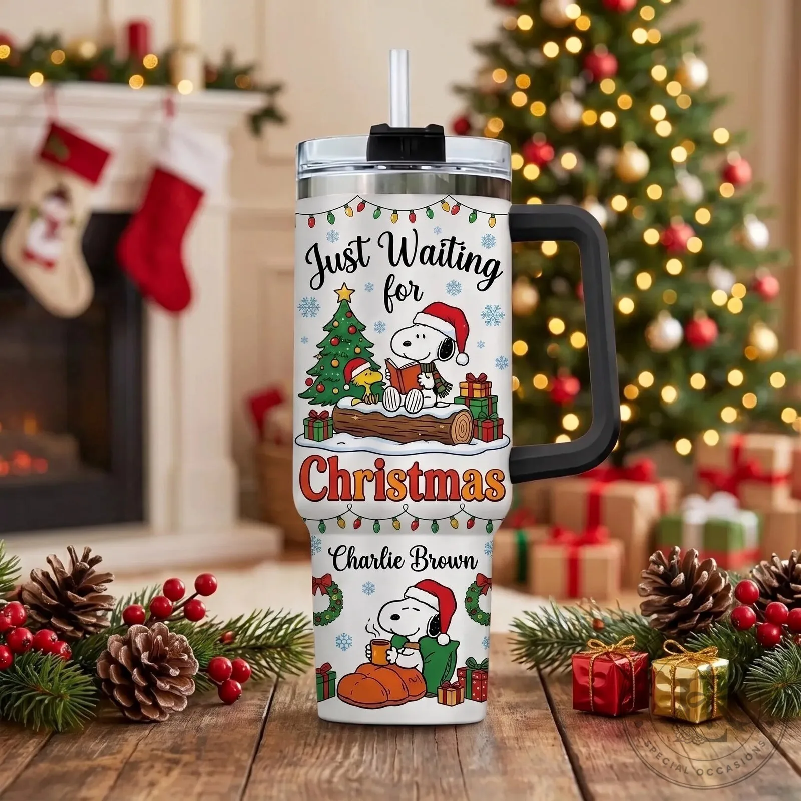 Snoopy Just Waiting For Christmas 40oz Tumbler with Handle