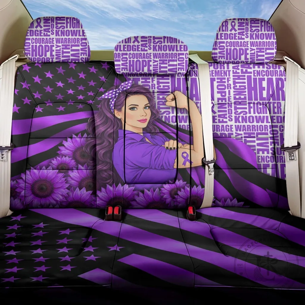 Domestic Violence Awareness Purple Ribbon Sunflower Flag Car Seat Cover Domestic Violence Awareness Purple Ribbon Sunflower Flag Car Seat Cover