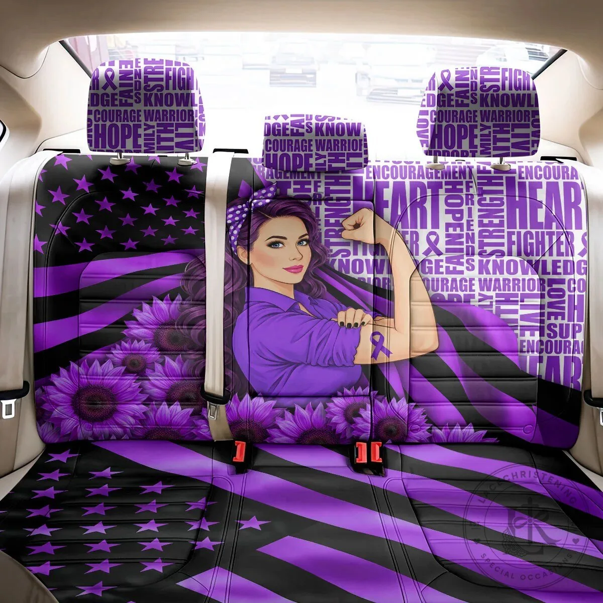 Domestic Violence Awareness Purple Ribbon Sunflower Flag Car Seat Cover 6 Domestic Violence Awareness Purple Ribbon Sunflower Flag Car Seat Cover