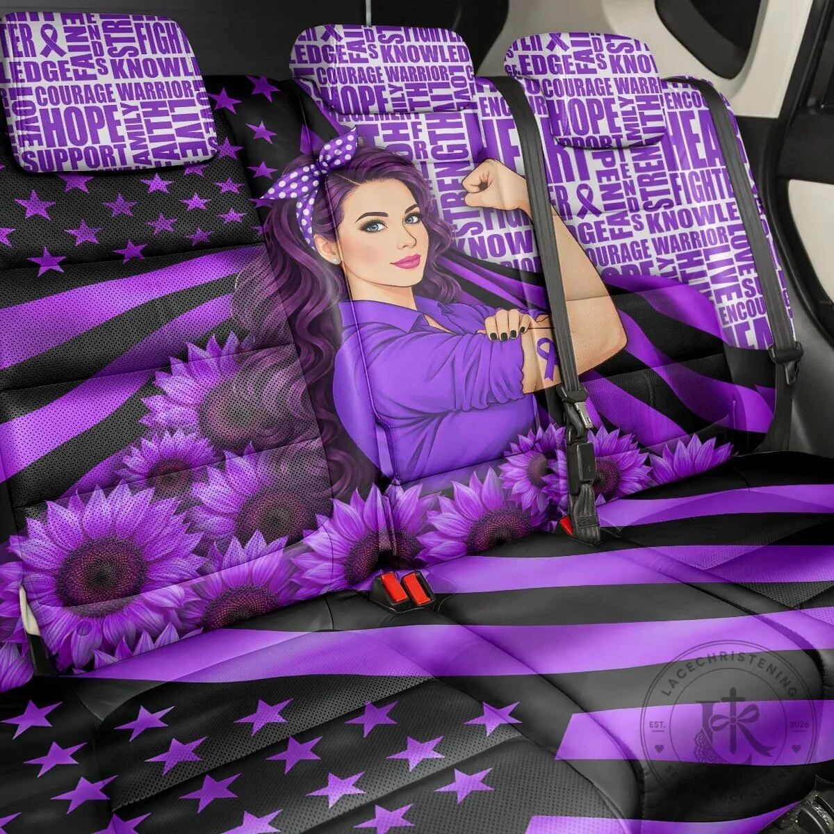 Domestic Violence Awareness Purple Ribbon Sunflower Flag Car Seat Cover 7 Domestic Violence Awareness Purple Ribbon Sunflower Flag Car Seat Cover