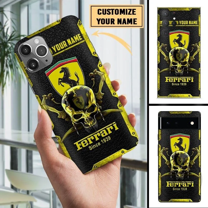 Ferrari Skull Custom Name Phone Case for iPhone Samsung Google Pixel Models