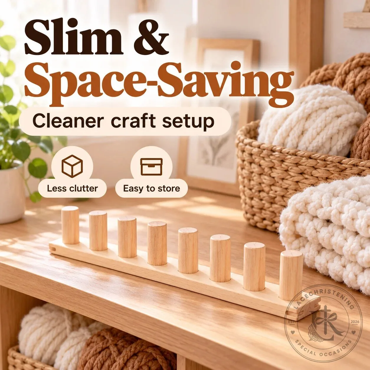 Wooden Yarn Holder for Knitting and Crocheting, Space-Saving Craft Organizer