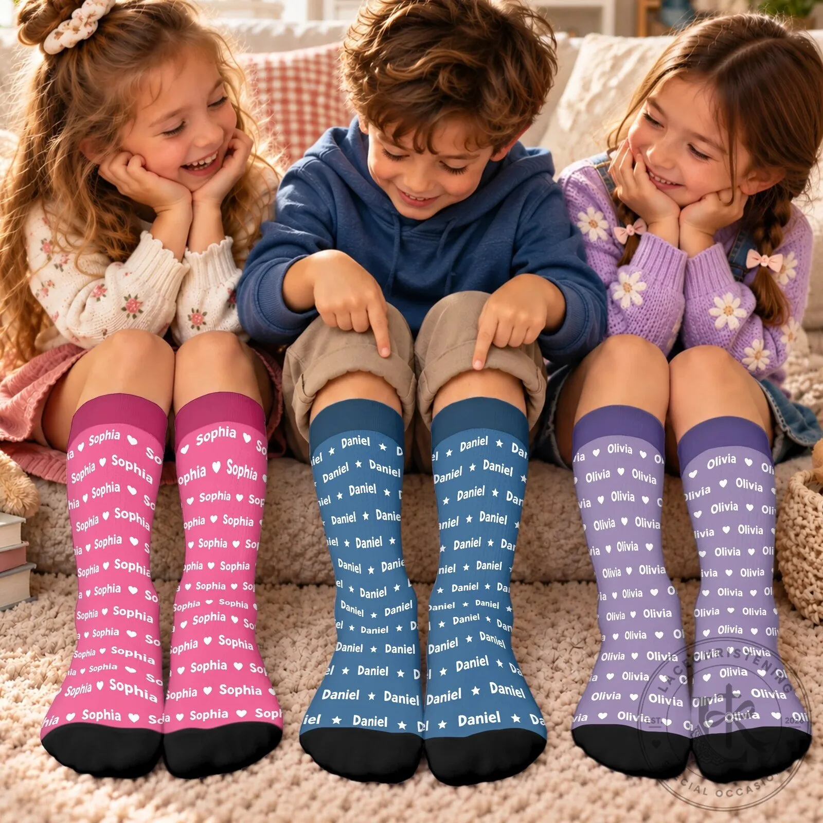 Personalized Name Heart Pattern Kids Socks