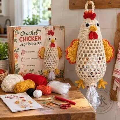 Crochet Chicken Bag Holder Kit DIY Craft Fun Functional Home Decor