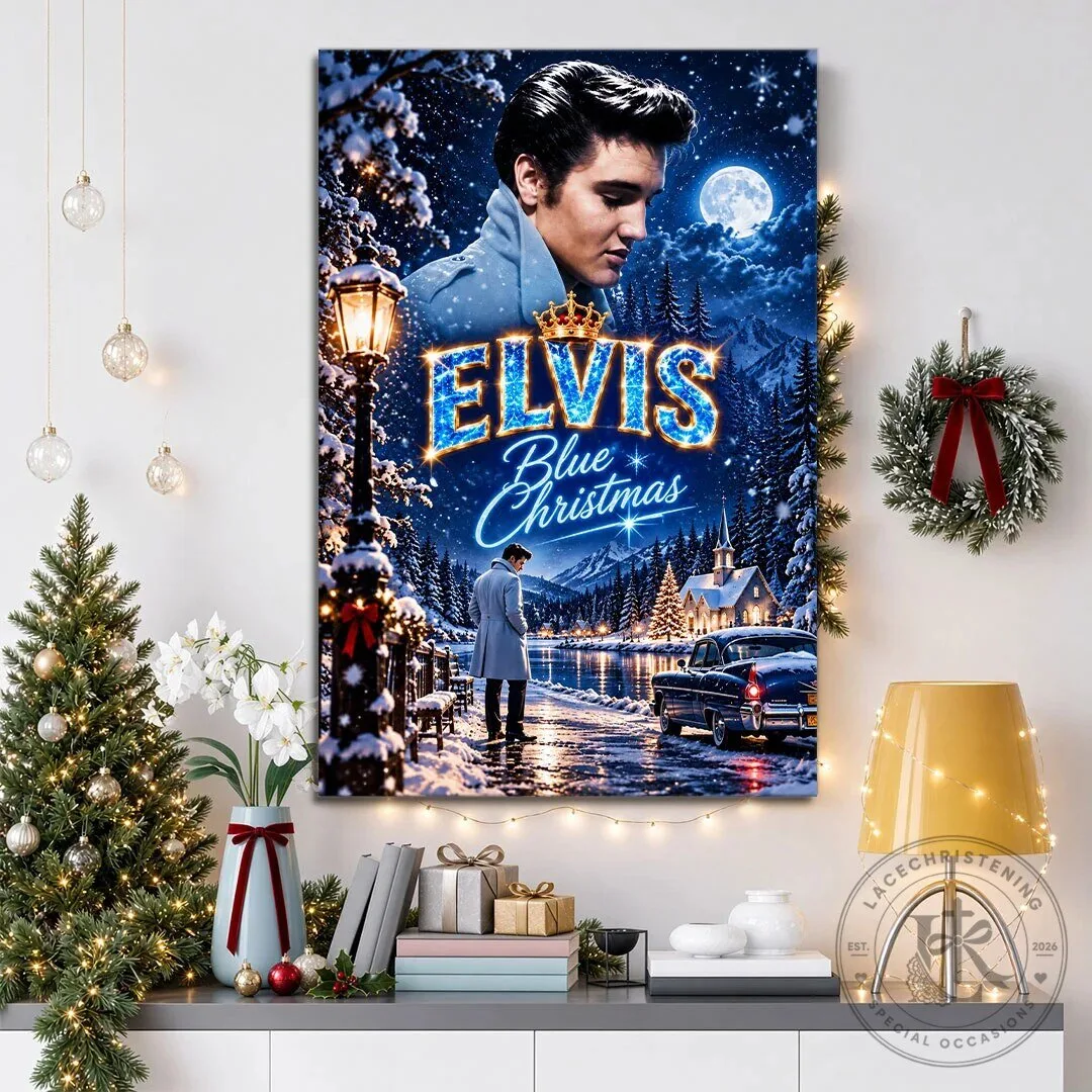 Elvis Presley Blue Christmas Winter Wonderland Wall Art Canvas