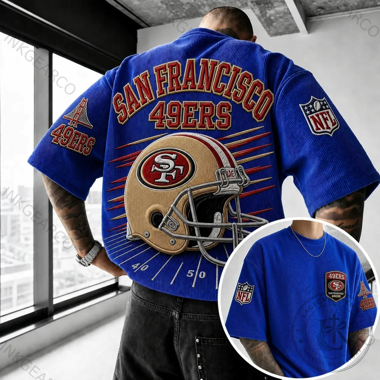 San Francisco 49ers Football Team Helmet Graphic T-Shirt 2 San Francisco 49ers Football Team Helmet Graphic T-Shirt