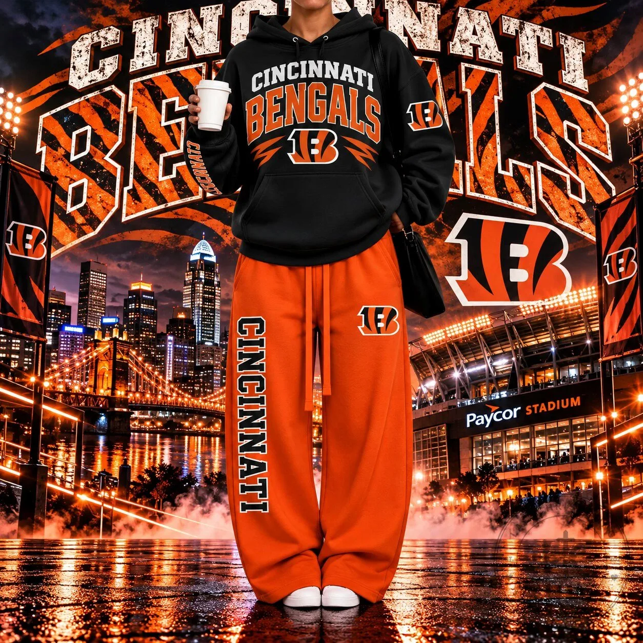 Cincinnati Bengals Football Team Black and Orange Fan Apparel Hoodie
