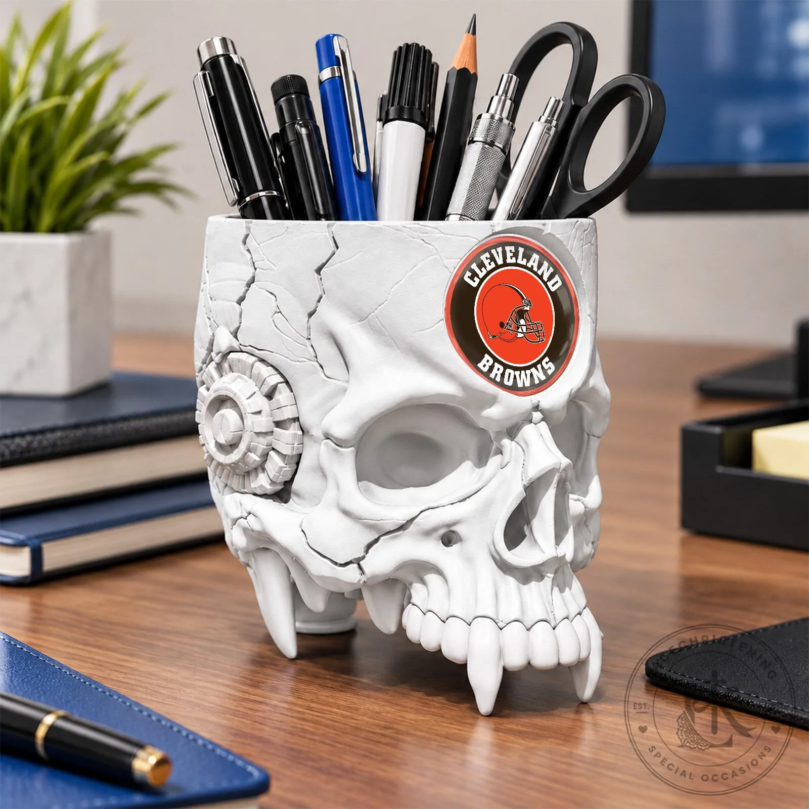 Cleveland Browns NFL Football Team Skull Pen Holder Desk Organizer