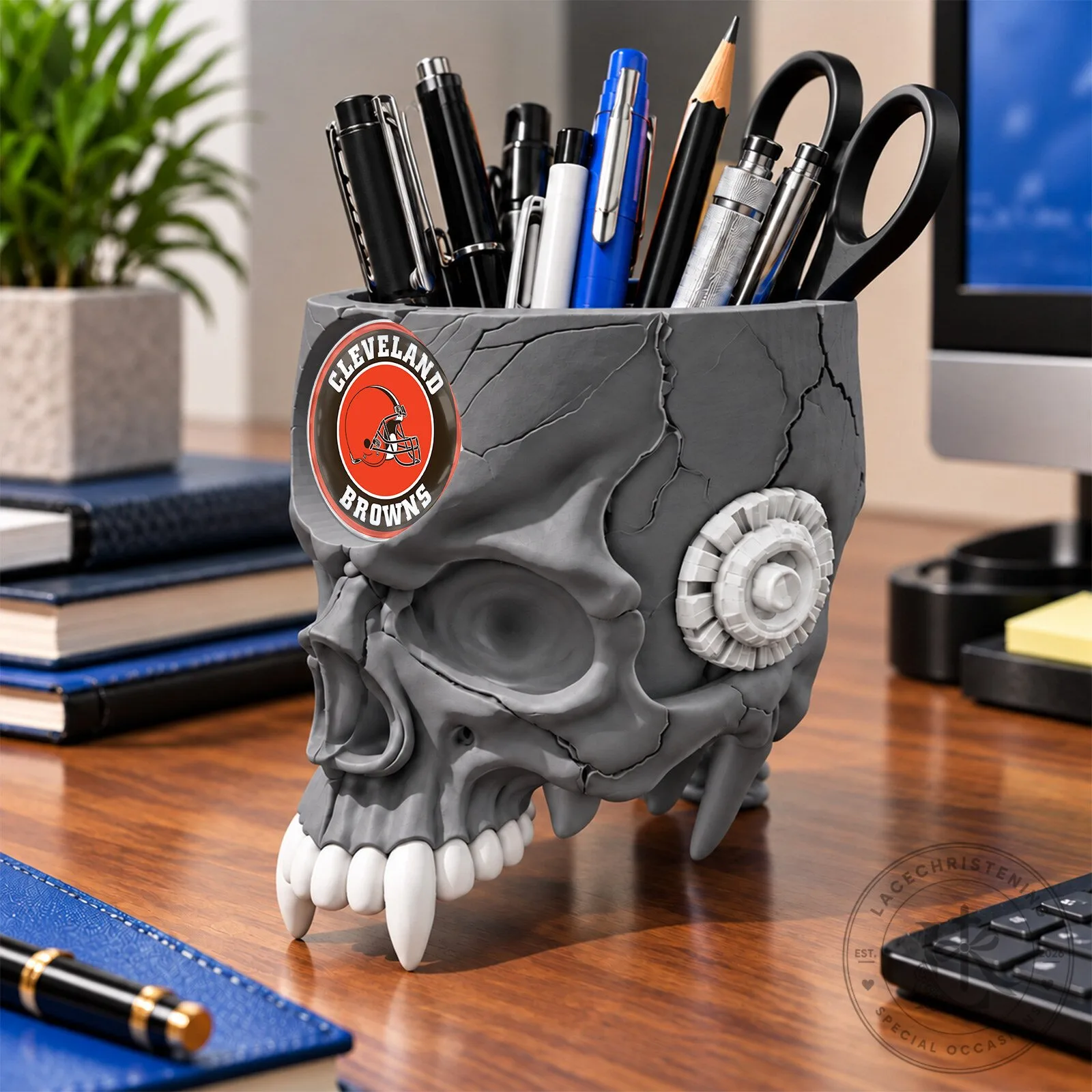 Cleveland Browns NFL Football Team Skull Pen Holder Desk Organizer 12 Cleveland Browns NFL Football Team Skull Pen Holder Desk Organizer