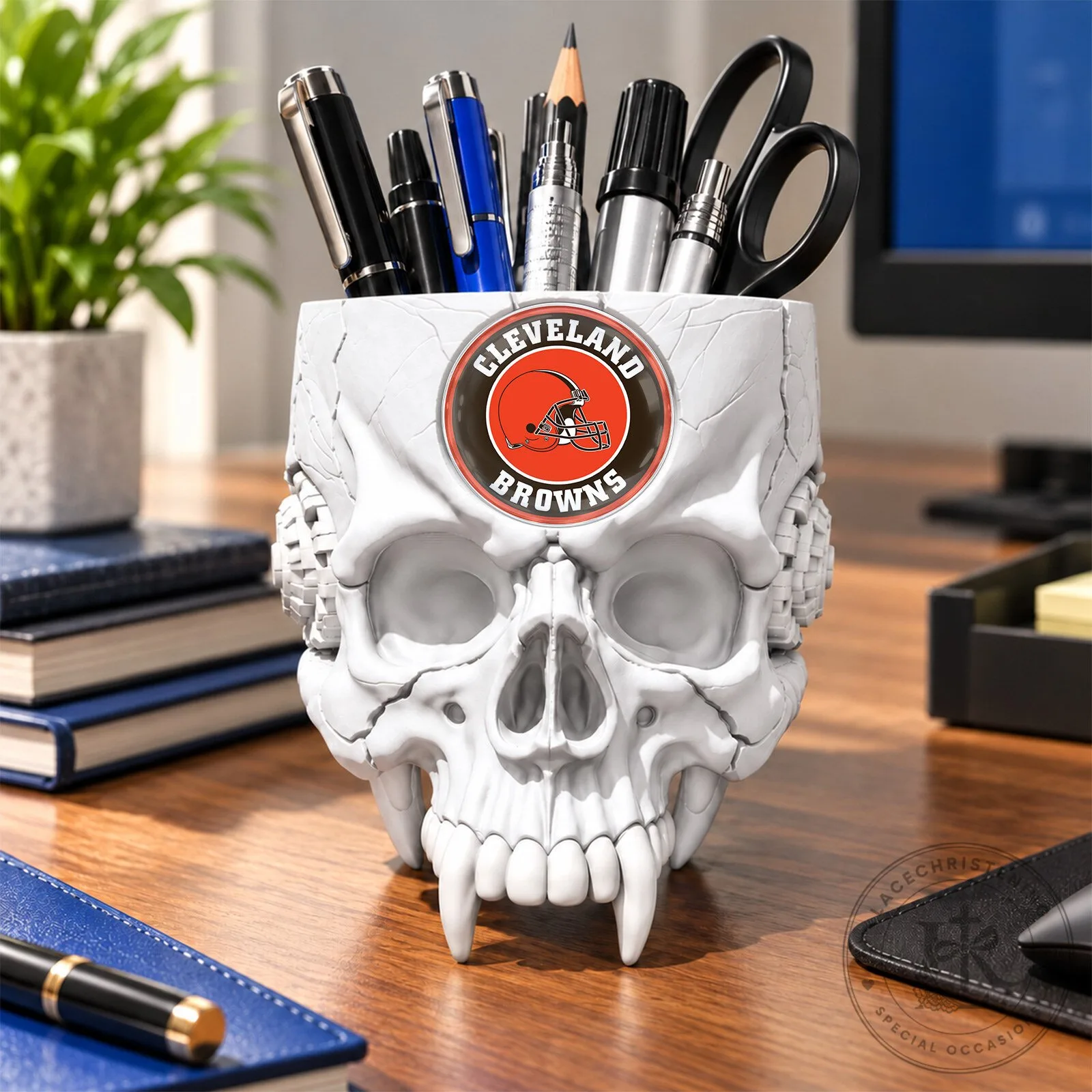 Cleveland Browns NFL Football Team Skull Pen Holder Desk Organizer 15 Cleveland Browns NFL Football Team Skull Pen Holder Desk Organizer