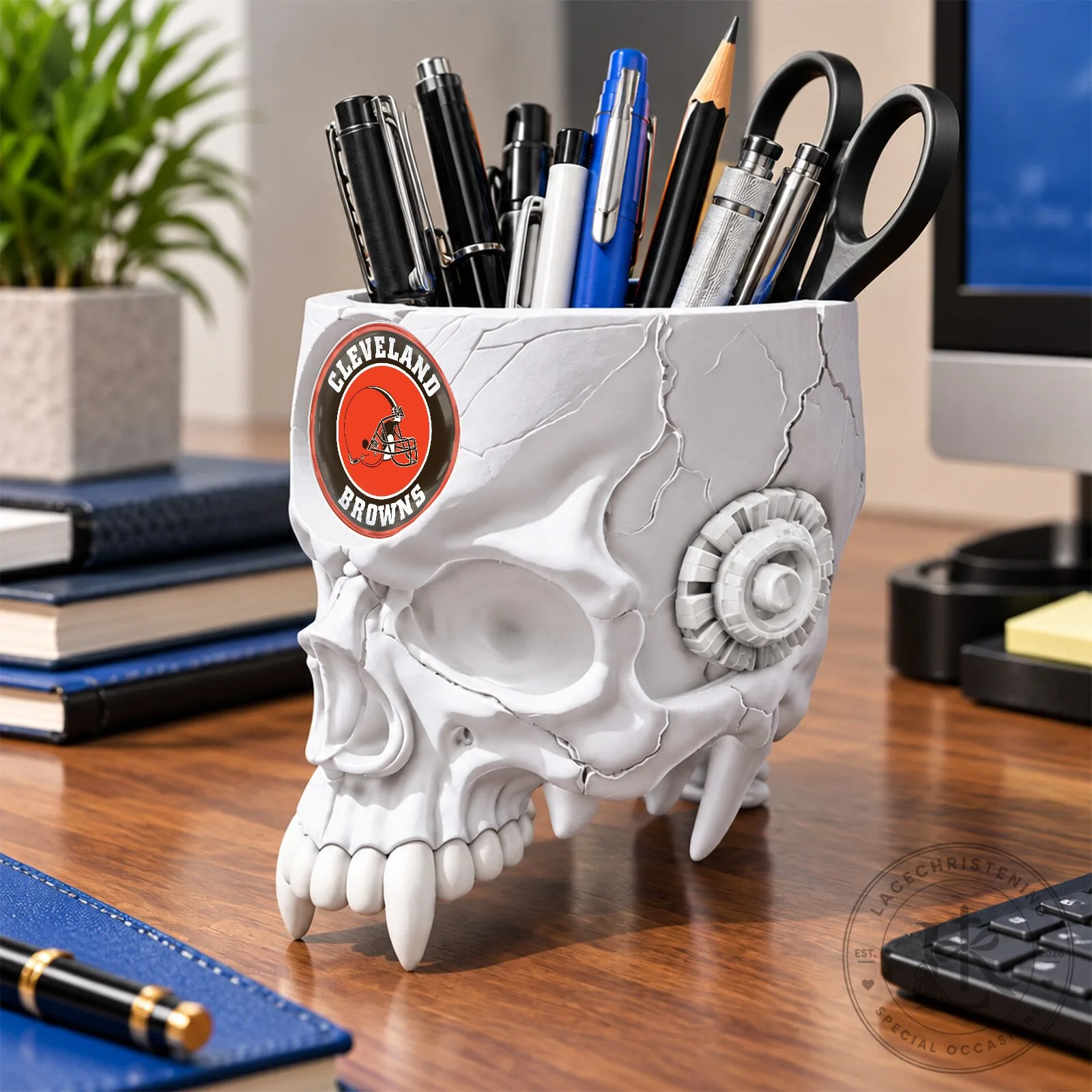 Cleveland Browns NFL Football Team Skull Pen Holder Desk Organizer 16 Cleveland Browns NFL Football Team Skull Pen Holder Desk Organizer