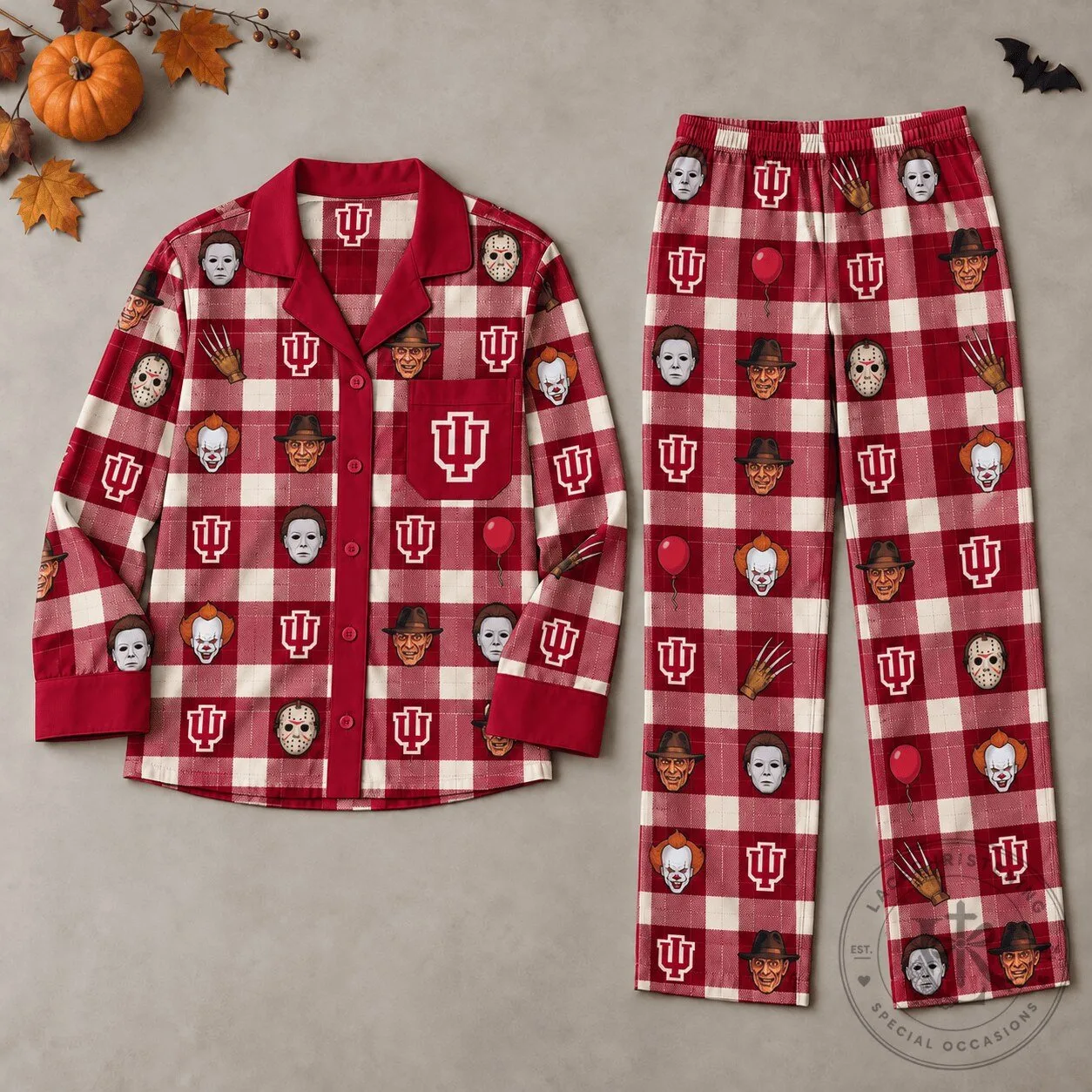 Indiana Hoosiers Halloween Horror Movie Characters Pajamas Set
