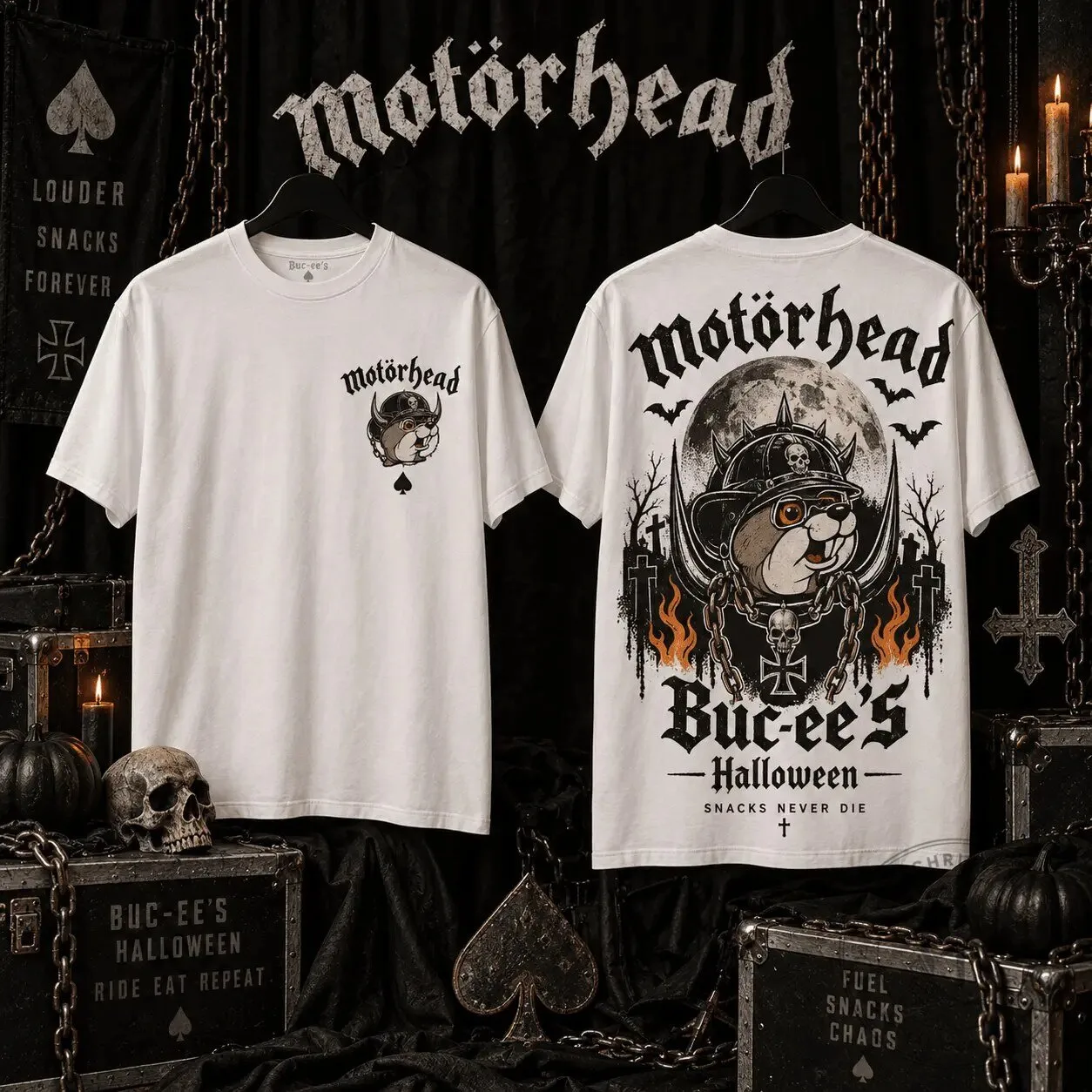 Motörhead Buc-ee's Halloween Snacks Never Die T-Shirt 7 Motörhead Buc-ee