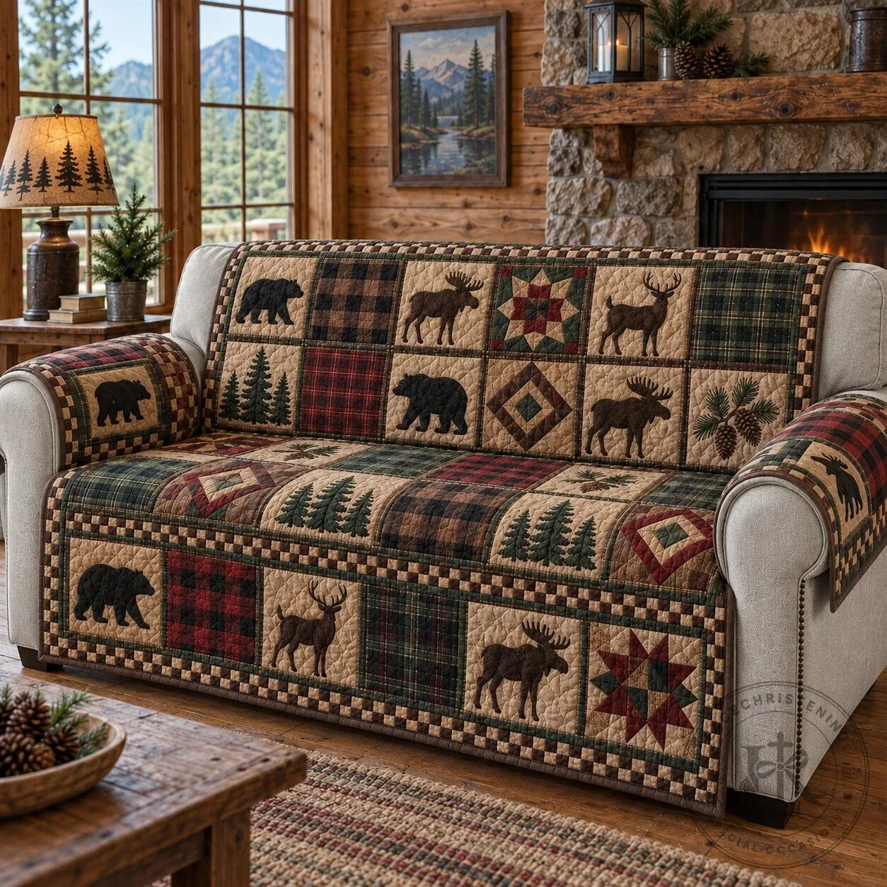 Rustic Woodland Sanctuary Quilted Sofa Cover