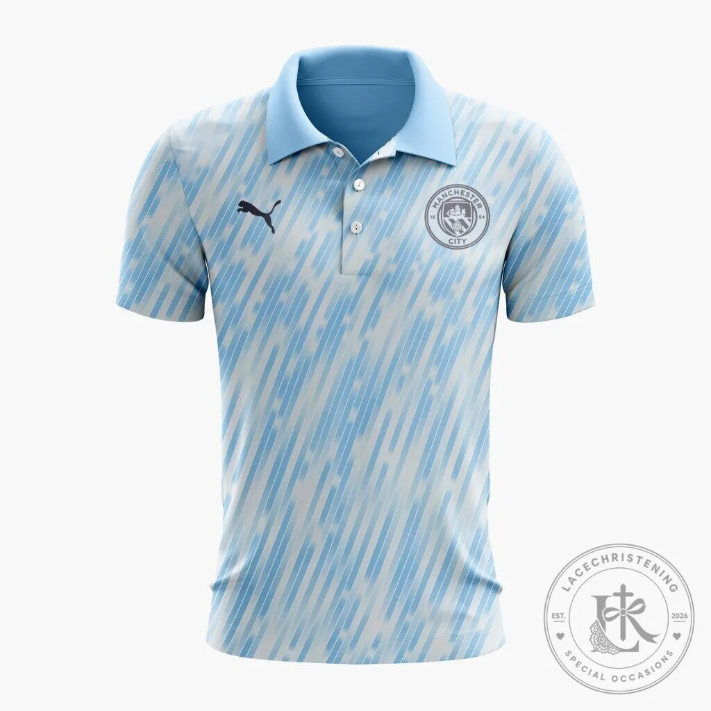 Manchester City Personalized Sky Blue Striped Pre-Match Polo Shirt