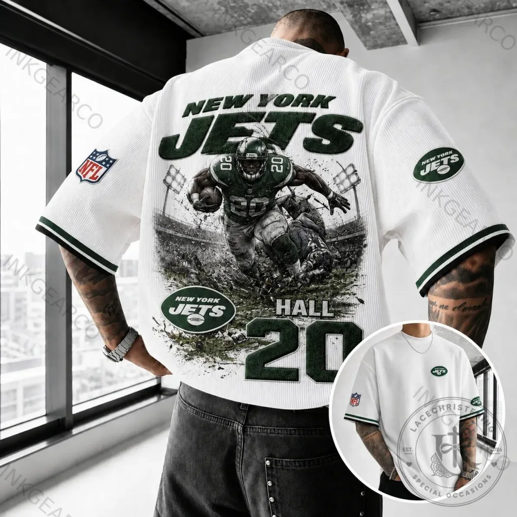 New York Jets Breece Hall Football Player Action Scene T-Shirt New York Jets Breece Hall Football Player Action Scene T-Shirt