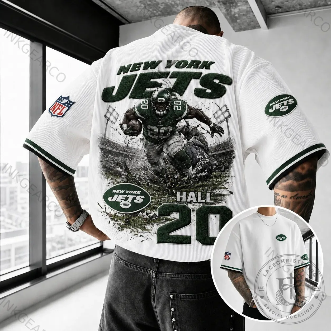 New York Jets Breece Hall Football Player Action Scene T-Shirt
