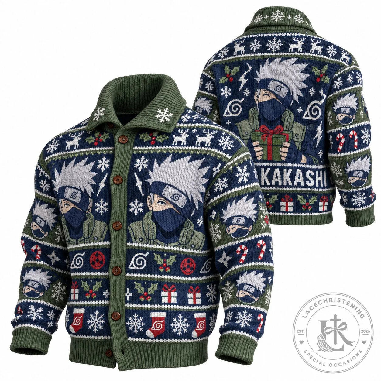 Kakashi Naruto Anime Ugly Christmas Sweater Cardigan for Men and Women