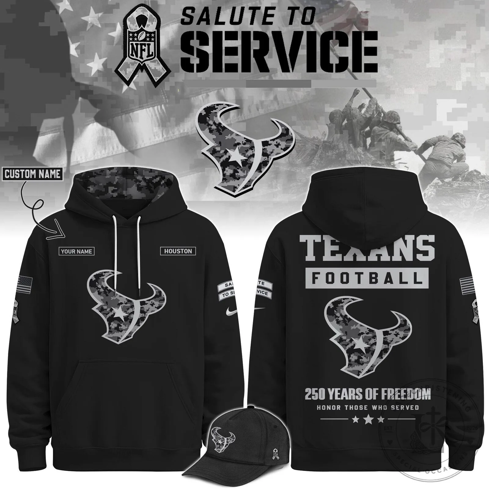 Houston Texans Salute To Service Football Team Hoodie