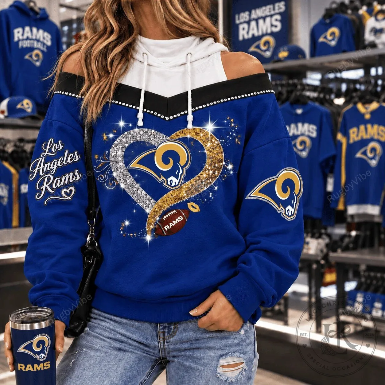 Los Angeles Rams Football Team Glitter Heart Design Women's Hoodie