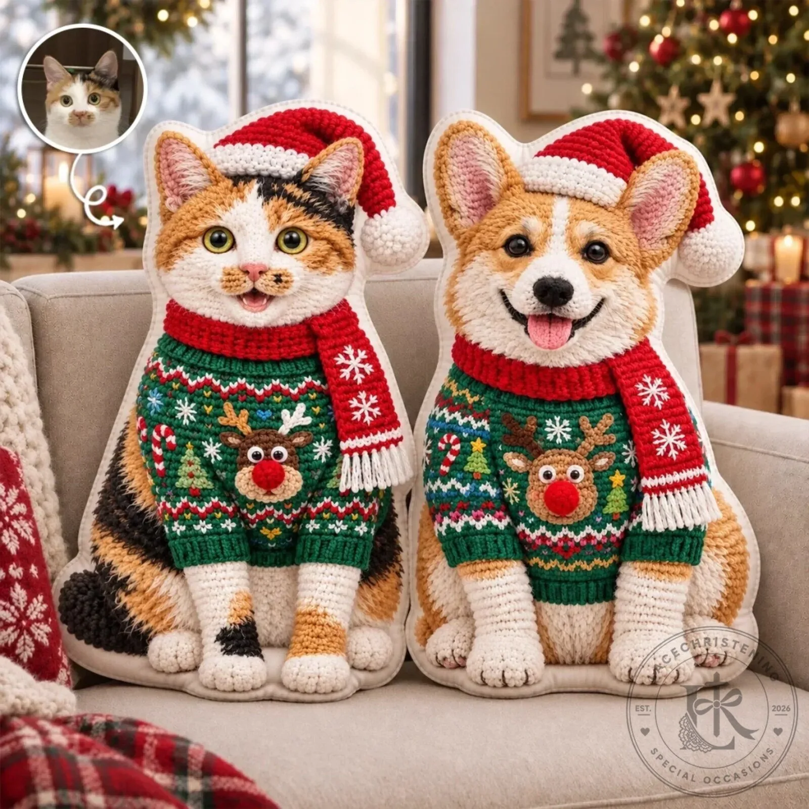 Personalized Pet Photo Christmas Sweater Shaped Decorative Pillow