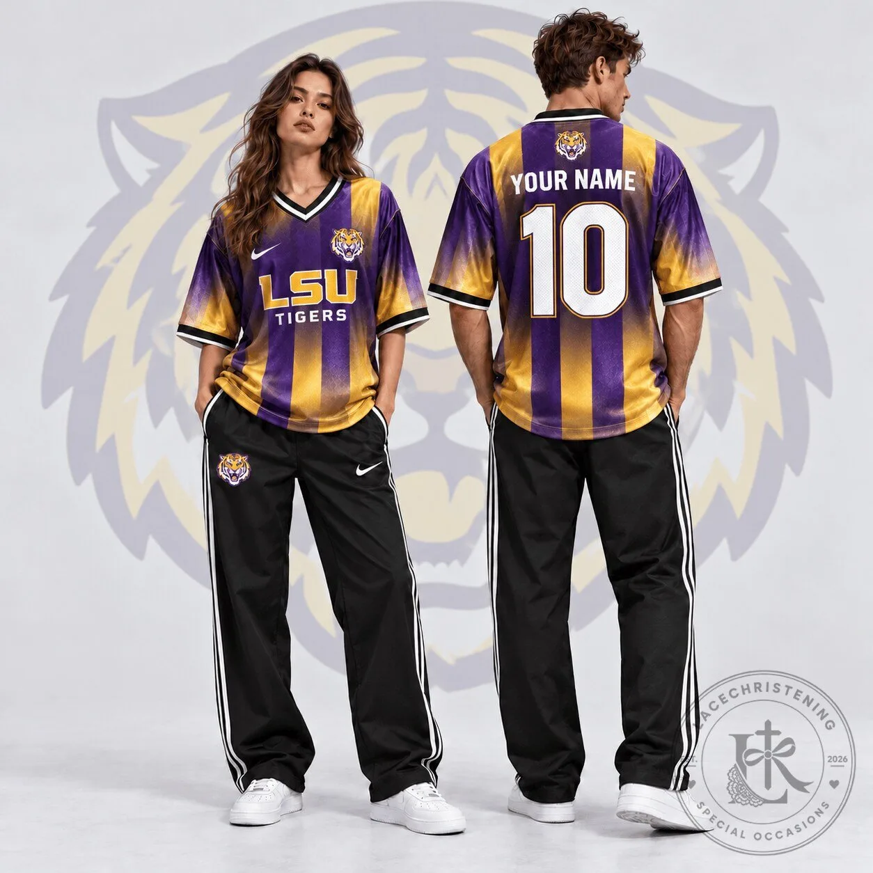 LSU Tigers Personalized Gradient Purple Gold V-Neck Football Jersey