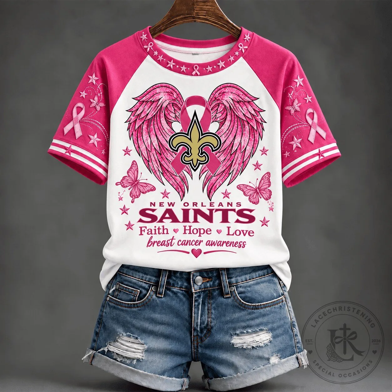 Breast Cancer Awareness T-Shirt featuring Faith, Hope, Love - New Orleans Saints
