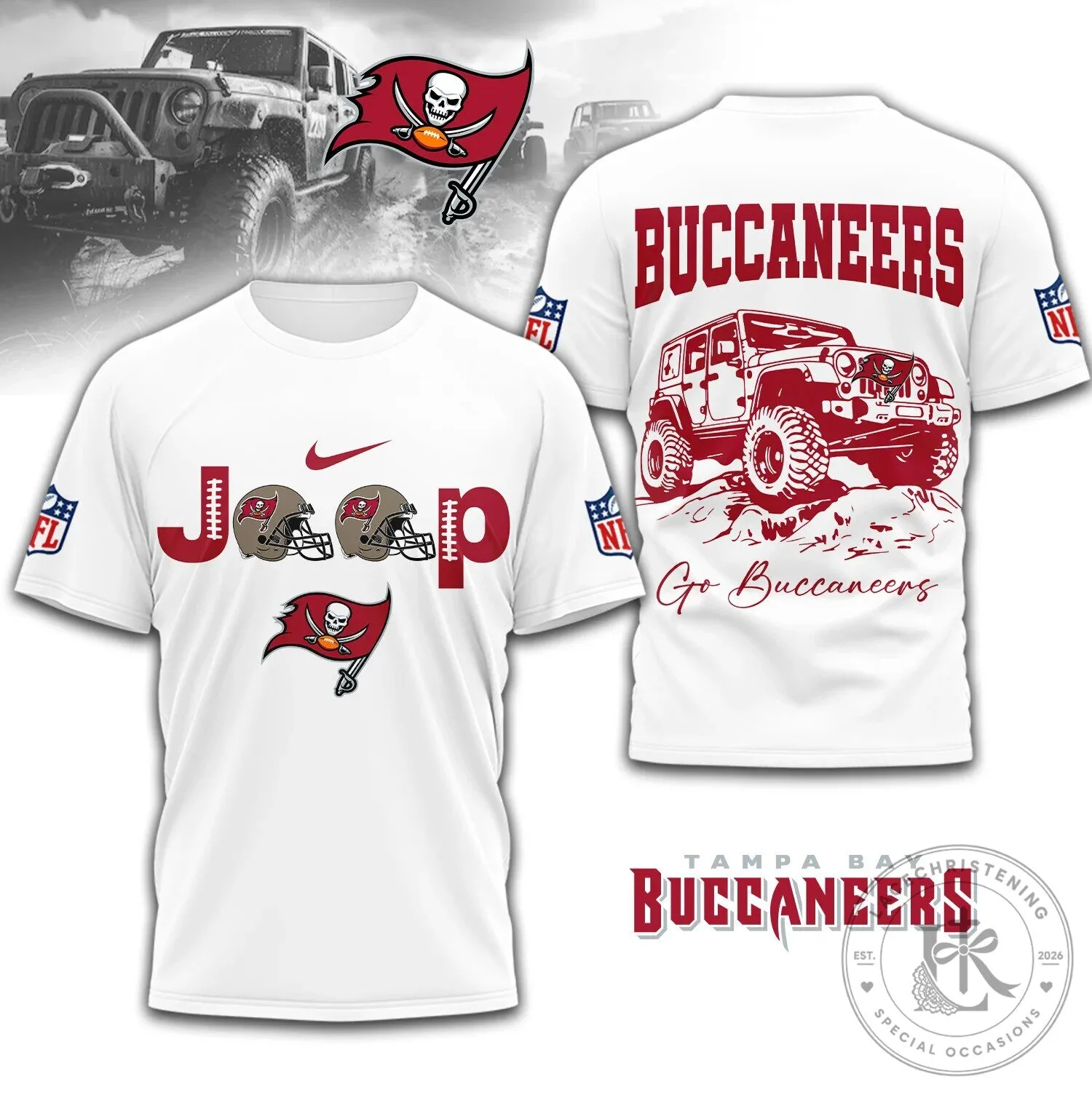 Tampa Bay Buccaneers Jeep Off-Road Adventure Graphic Print T-Shirt
