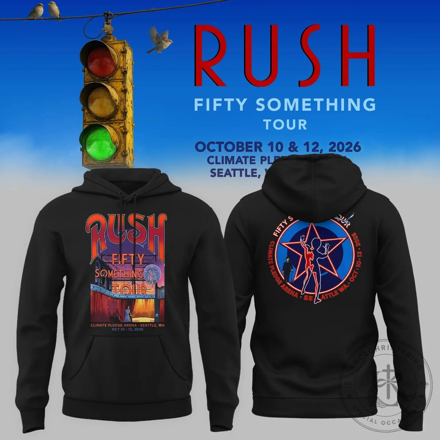 Black Hoodie for the Rush Fifty Something Tour 2026 at Climate Pledge Arena Seattle