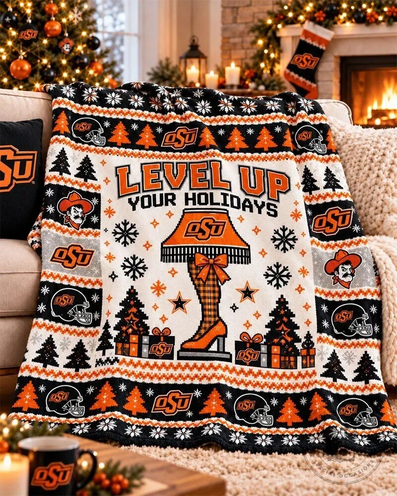 Oklahoma State Cowboys Level Up Your Holidays Christmas Blanket