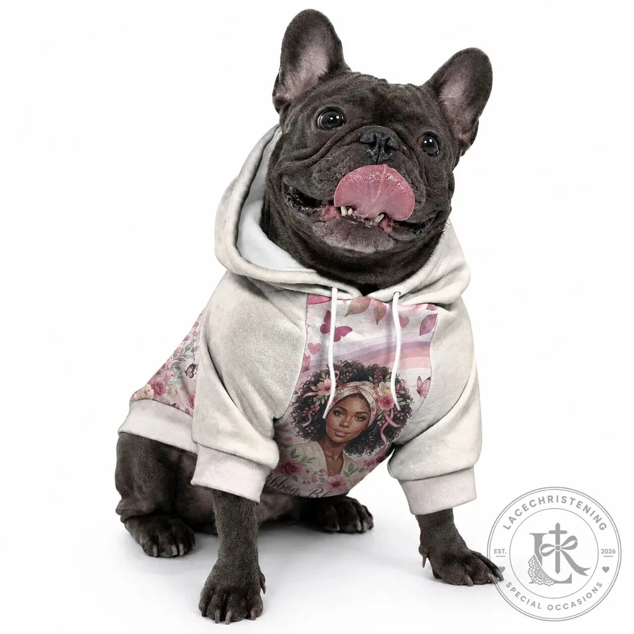 African American Breast Cancer Warrior Black Queen Pet Hoodie Floral Pink Ribbon
