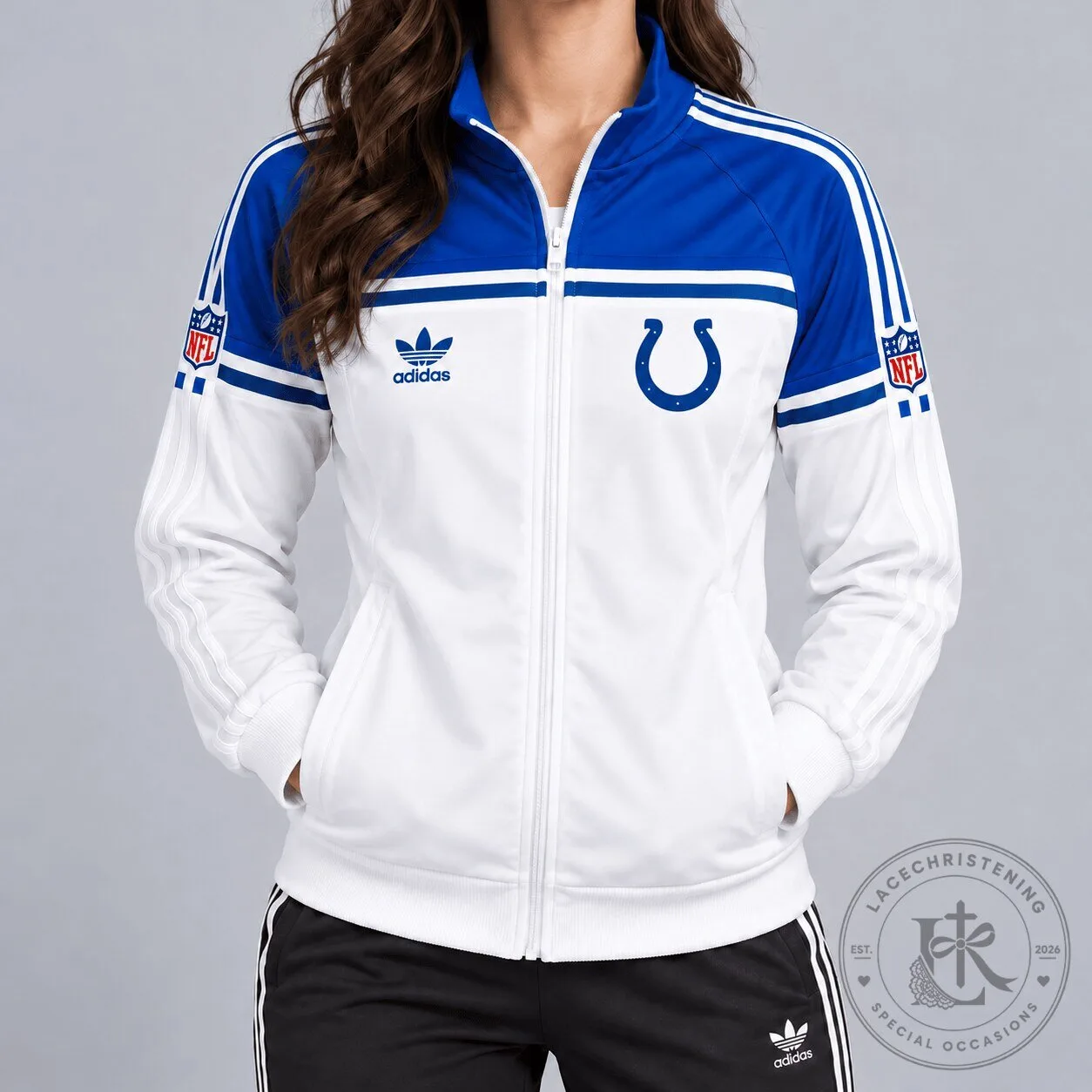 Indianapolis Colts National Football League Adidas White and Blue Full-Zip Jacket