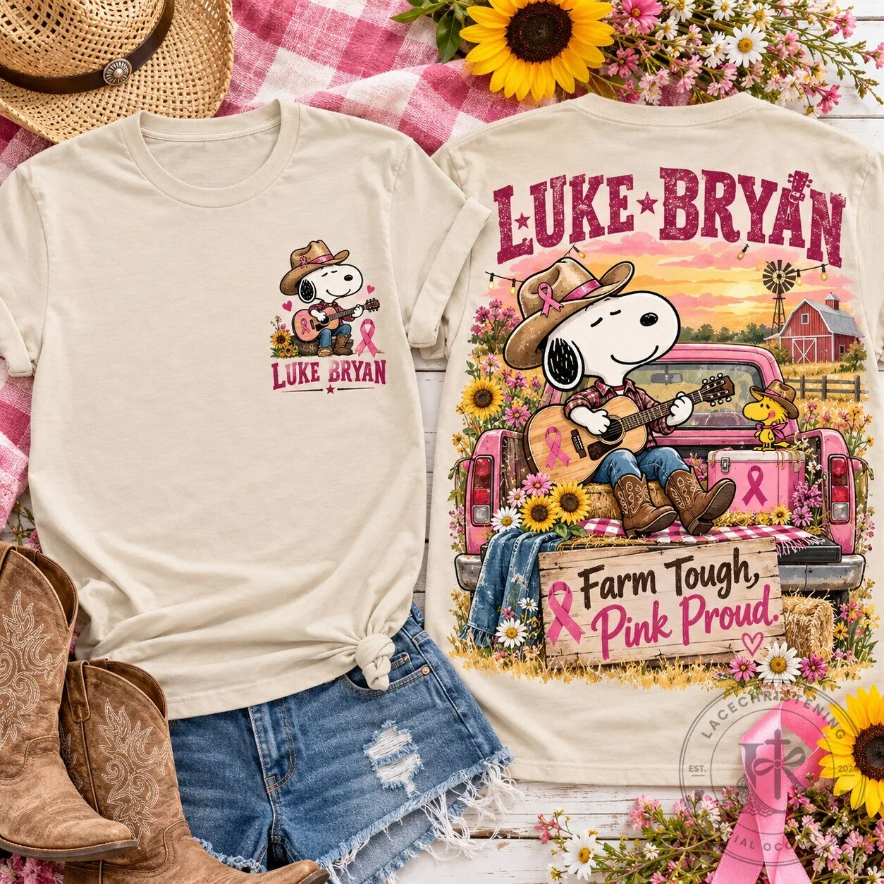 Luke Bryan Snoopy Farm Tough Pink Proud Country Music Fan T-Shirt