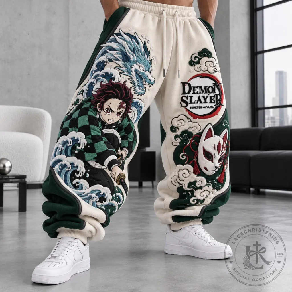 Demon Slayer Tanjiro Kamado Anime Embroidered Sweatpants Demon Slayer Tanjiro Kamado Anime Embroidered Sweatpants