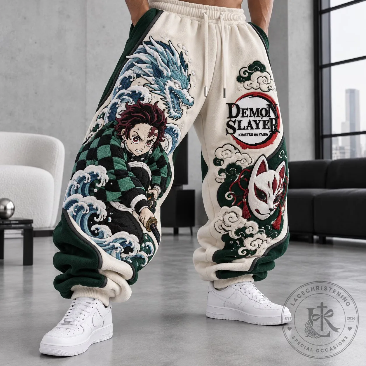 Demon Slayer Tanjiro Kamado Anime Embroidered Sweatpants