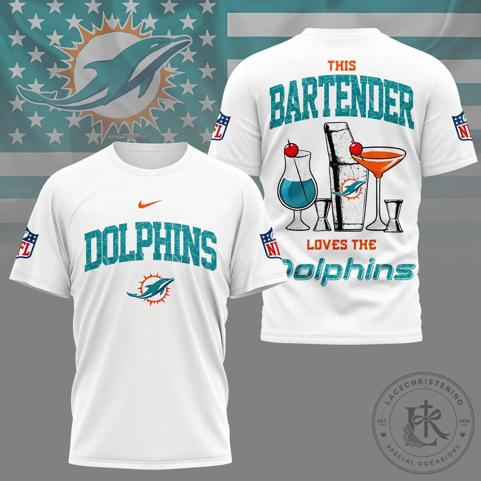 Miami Dolphins NFL Fan T-Shirt for Bartender Sports Enthusiasts