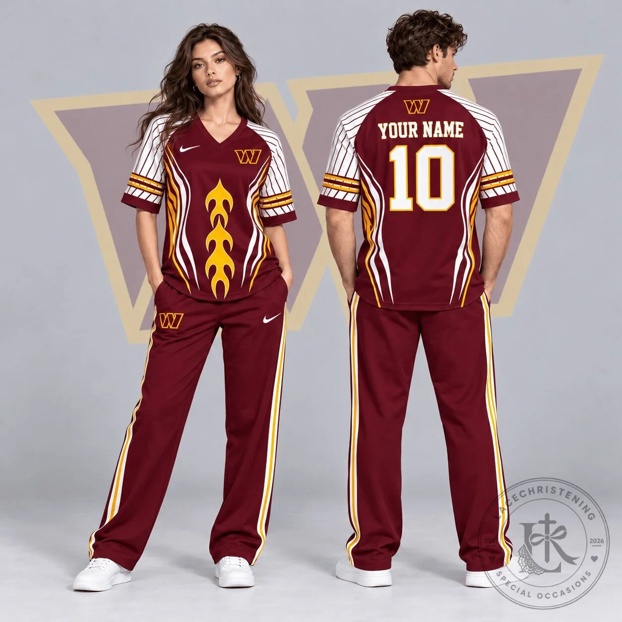 Washington Commanders Custom Name Number Flame Graphic Football Jersey