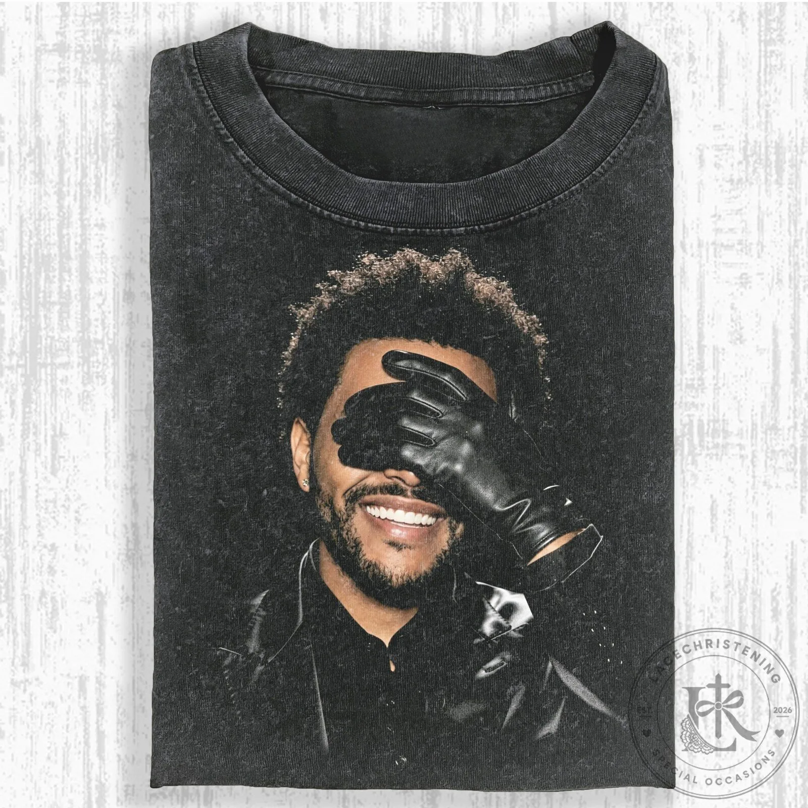 The Weeknd Smiling Face Black Washed Graphic T-Shirt