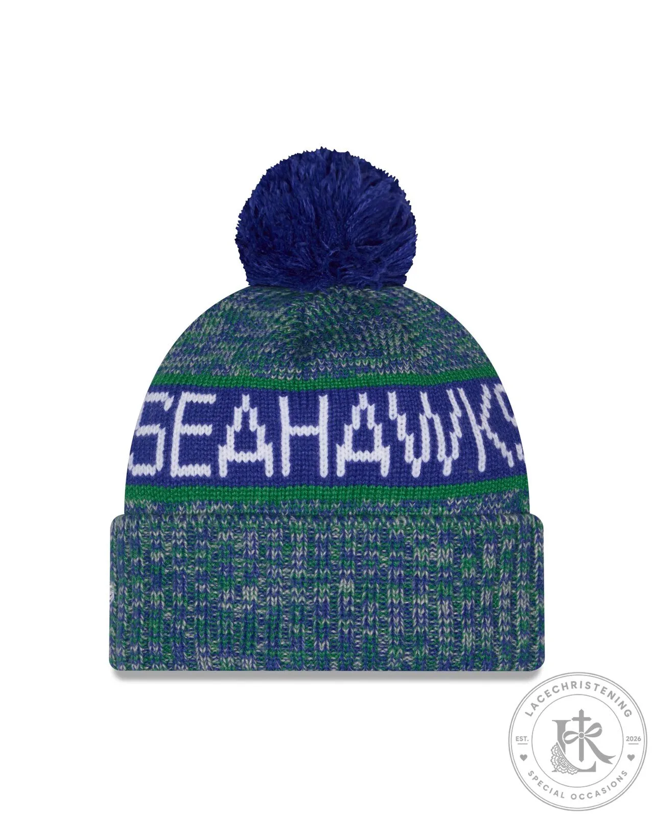 Seattle Seahawks New Era Tri Color Knit Pom Beanie Hat 9 Seattle Seahawks New Era Tri Color Knit Pom Beanie Hat