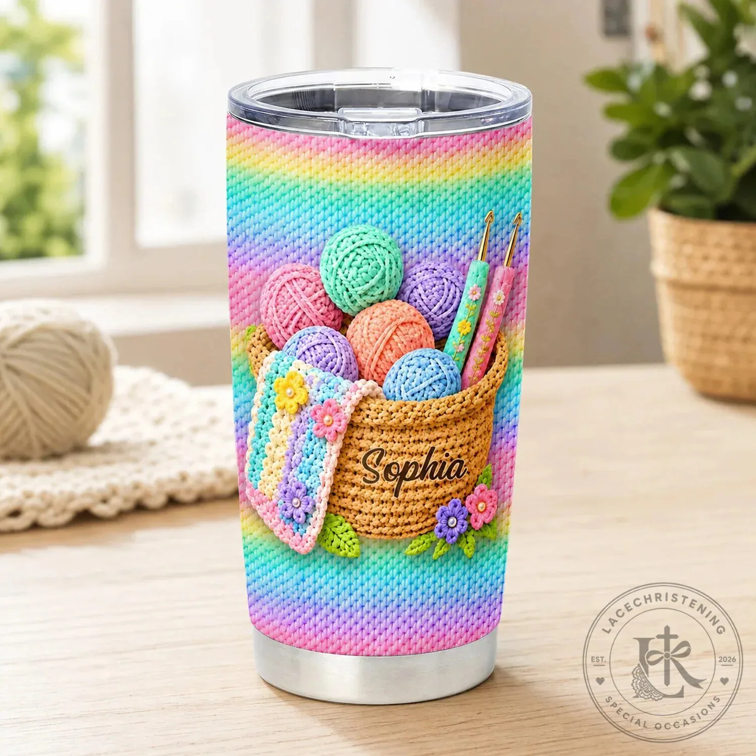 Personalized Crochet Yarn Basket Crafting Gift Tumbler